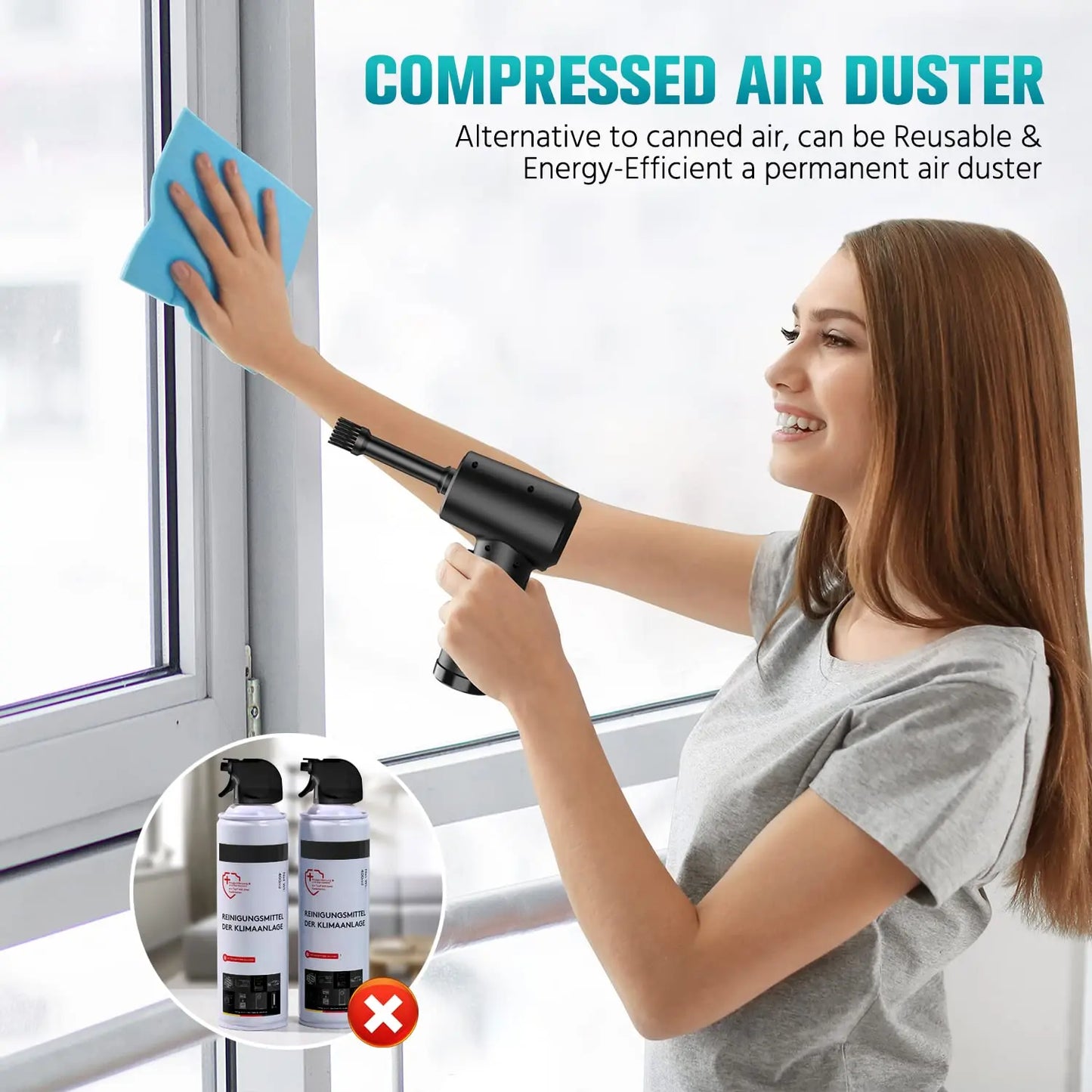 Compressed Air Duster Cleaner, 3-Gear 51,000 RPM Electric Air Duster, Portable 4000mAh Rechargeable Cordless Air Blower with LED Light