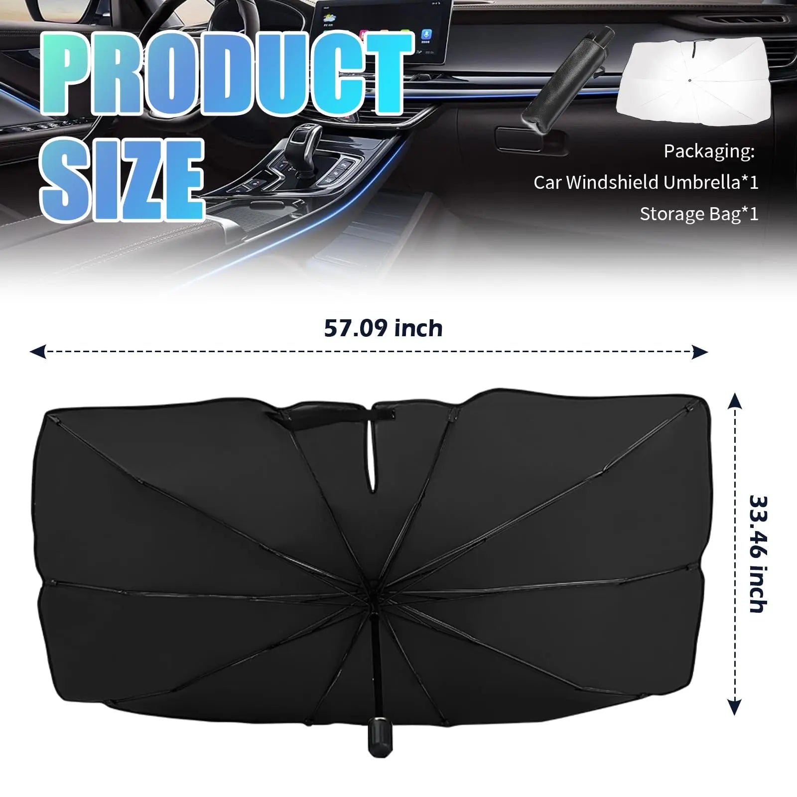 Foldable Car Windshield Sun Shade Umbrella Cover, Titanium Silver UV-Protection Heat-Insulation Sun Visor, Portable Front Auto Window Shade with Storage Bag image 2
