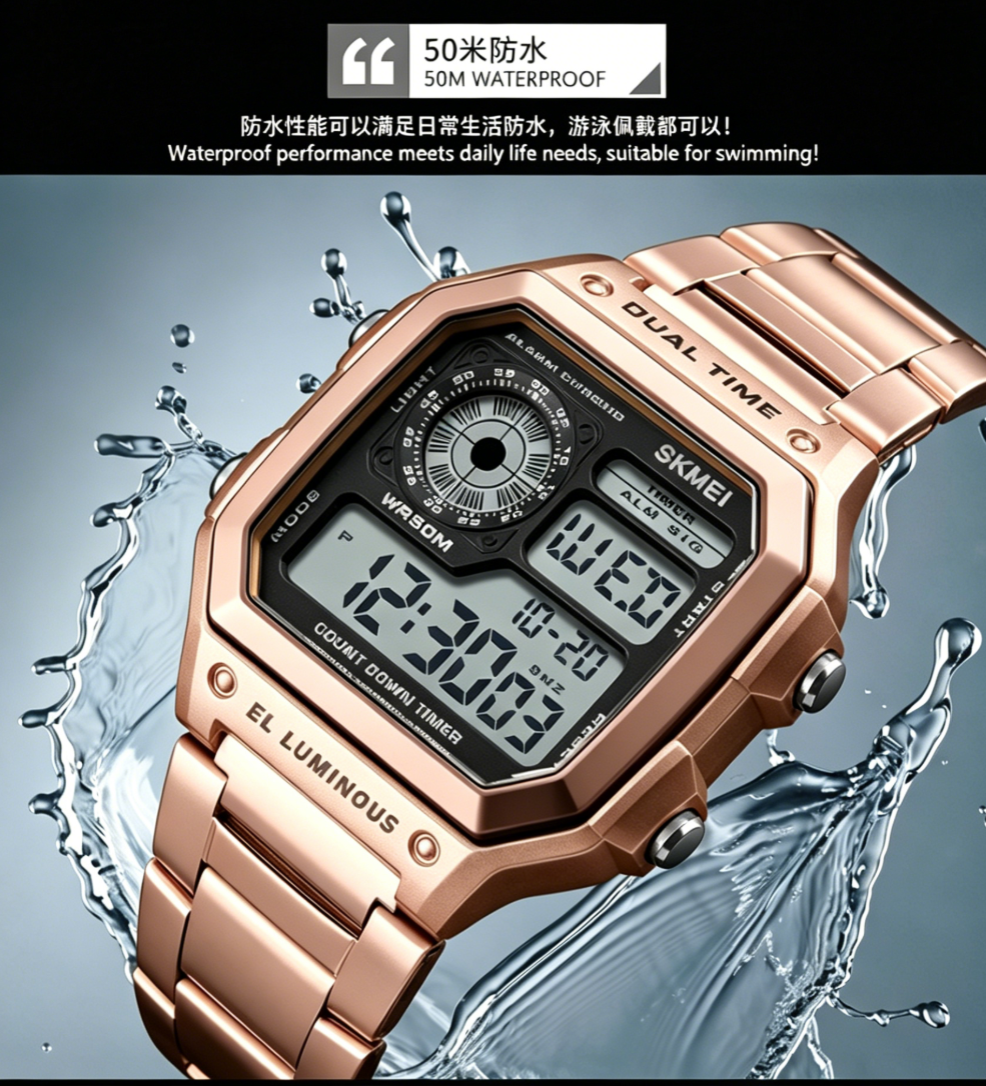 2026 New Arrival Skmei Hot Men Digital Watch, Rose Gold Unique Design, Waterproof, Trendy Watch for Men. Cash On Delivery, Free Shipping!