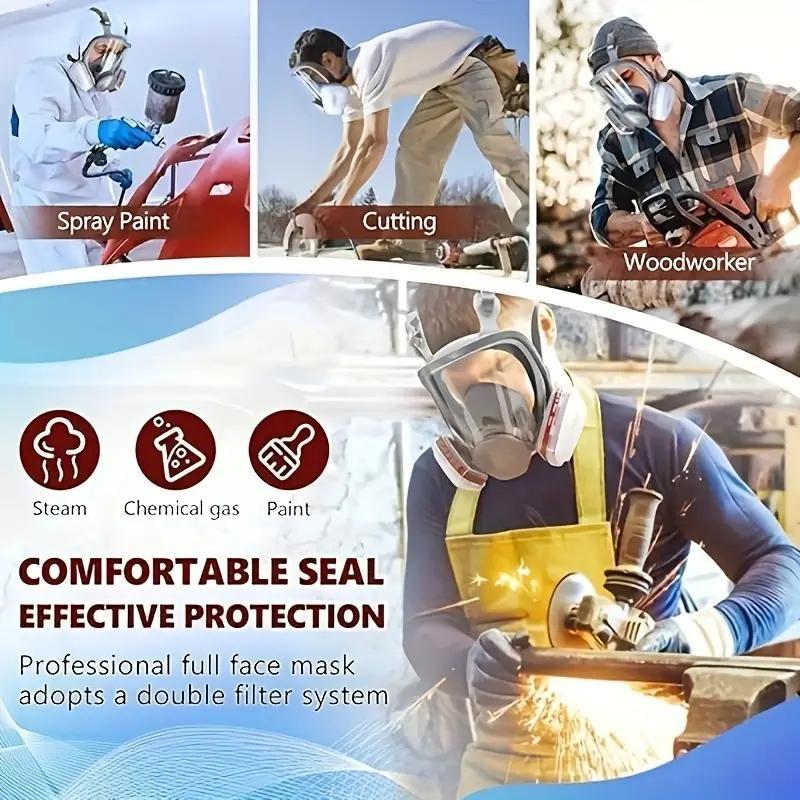 Reusable Full Face Mask with Filter Box, 1 Set 17-in-1 Anti Gas & Dust Resistant Full Face Mask, Anti-fog Full Face Mask for Painting, Woodworking, Construction, Grinding, Spraying, Chemicals, D