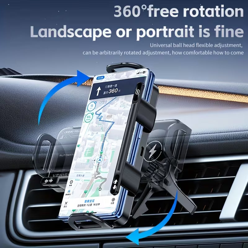 15W Wireless Car Charger Mount, Electric Auto-Clamping Holder, Adjustable Horizontal & Vertical Angle, Fast Charging, Fits Galaxy Z Fold6/Fold5/Fold4/Fold3/Fold2, iPhone 16/15/14/13/12 Pro Max, 4.3"-6.9" Smartphones