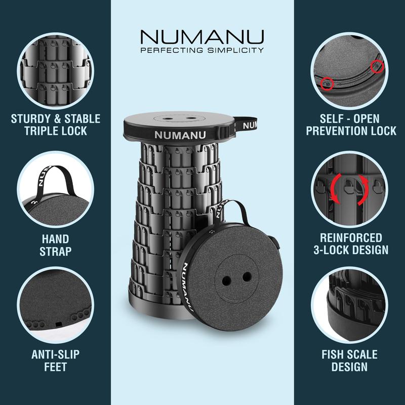 2-Pack 2025 Upgraded Collapsible Stools, Max Weight 620lbs, Height Adjustable Retractable Telescopic Seat, Portable Folding Travel Chair for Outdoors