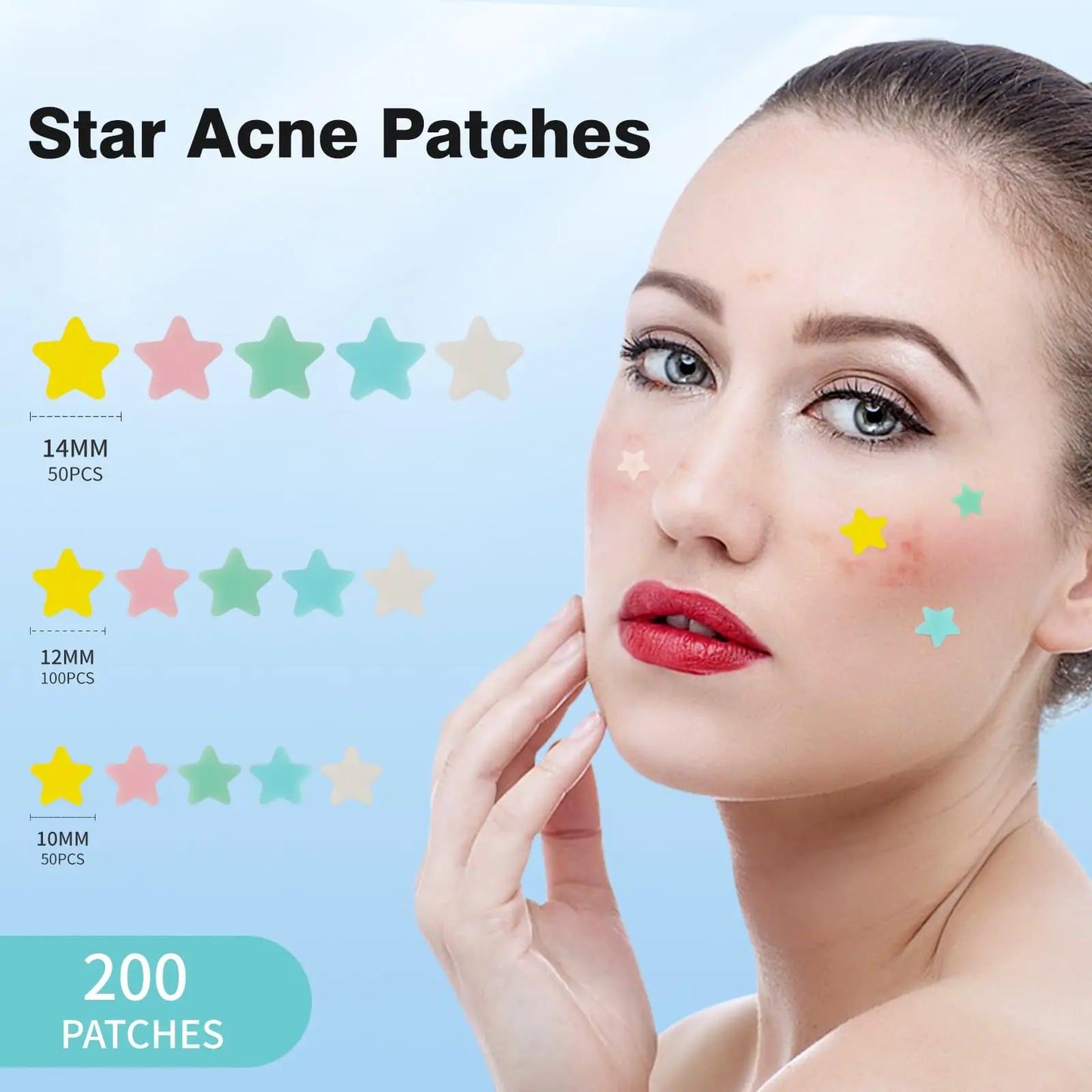 QUSTERE Pimple Patches for Face Hydrocolloid Acne Patches Versitile Cute Star Zit Covers Spot Stickers Mild and non-irritating Patches 5 Color 3 Sizes (10mm, 12mm & 14mm) |200/400 pcs Skincare Skin Repair Salicylic Tea Tree image 2