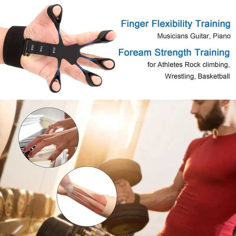 Grip Strength Trainer with Finger Exerciser, Hand Grip Strengthener, Finger Stretcher,Grip Ring & Stress Relief Ball for Muscle Building and Injury Recover hand extension exerciser Outdoorfun