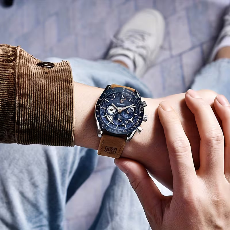 BENYAR Men’s Watch, Chronograph Analog Quartz Wristwatch, Fashion Sports Designer Timepiece, Waterproof Multi-Functional Trendy Quartz Watch, Ideal Gift Choice for Men