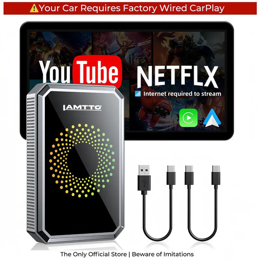 【️️CHECK COMPATIBILITY FIRST】【FathersDayGift】LAMTTO 2026 Wired CarPlay to Wireless Adapter - Stream Netflix/YouTube/TikTok via Hotspot - ONLY for Wired CarPlay/AA Vehicles - NOT for Wireless CarPlay | Car Accessories /Video Players / Gadgets