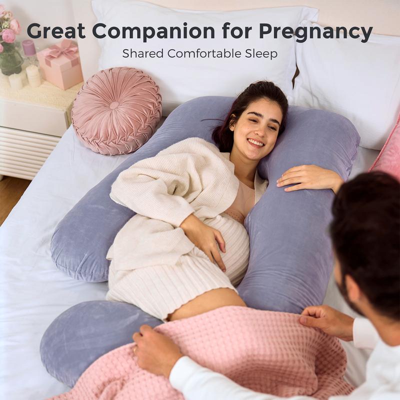 Momcozy Pregnancy Pillows, U Shaped Full Body Maternity Pillow with Removable Cover, 57 Inch Pregnancy Pillows for Sleeping, Grey！Buy 3 items at a 30% discount
