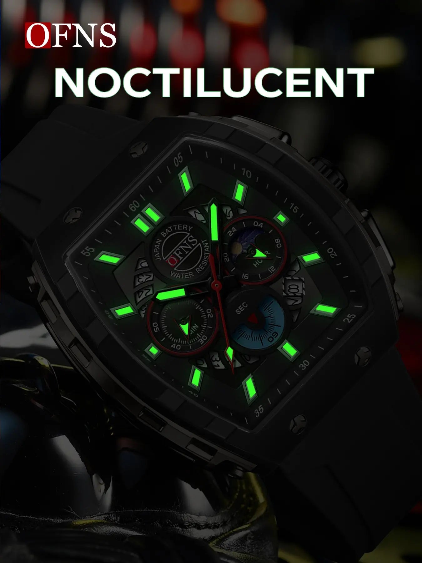OFNS Quartz Watches for Men Luminous Analog Watch Waterproof Chronograph Calendar Silicone Strap Outdoor Sports Watch, Multifunctional Watch, for Party, Daily Decor & Gift with Box image 3