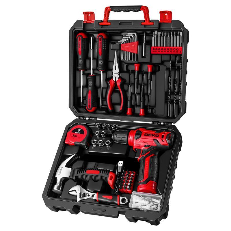8V Cordless Drill Set, 126-Piece Home Tool Kit With Storage Box, Unisex DIY Power Tool Set For Fence Installation, Room Décor, Furniture Assembly, And Daily Repairs