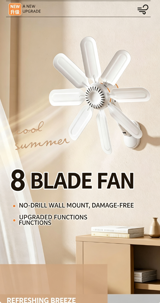 （2-Pack Wall-Mounted Fan）Portable Wall-Mounted Fan, Drill-Free Hook-On Design, Easy Installation for Home/Office/Kitchen