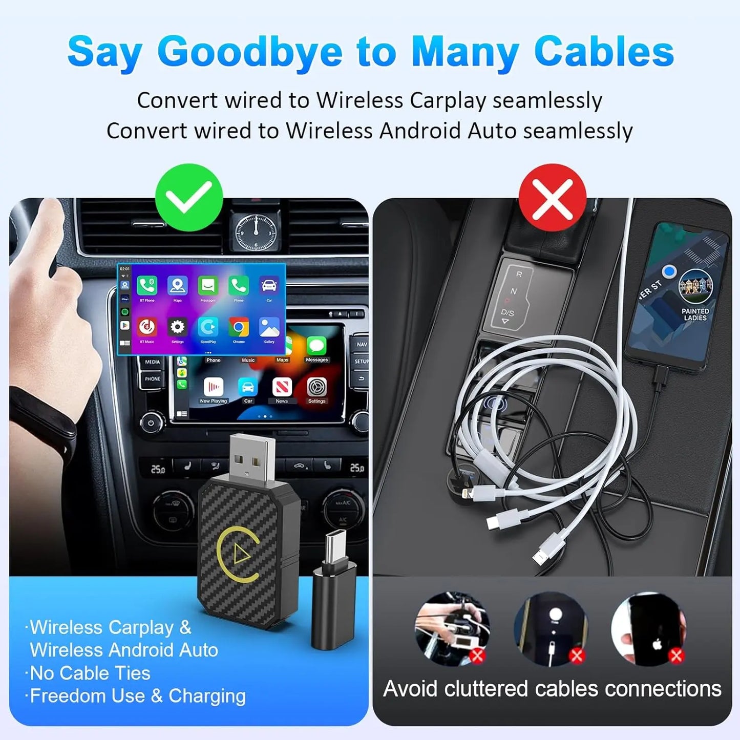 【Mother's Day】Yurnlv Wireless Apple CarPlay Adapter for Factory Wired Cars from 2016 Onwards - 2-in-1 Wireless CarPlay & Android Auto Adapter Easier Connectivity Compatibility Stable, Faster, Automotive
