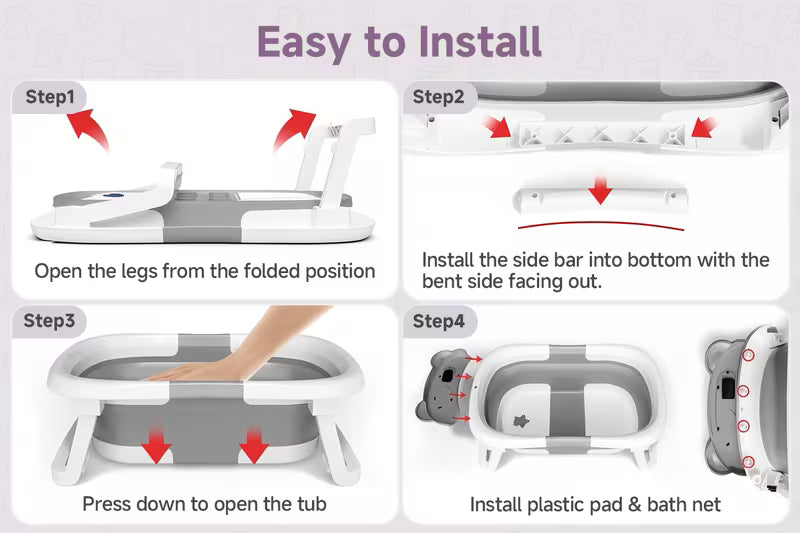 3‑Fold Smart Temperature‑Sensing Baby Bathtub, Home Use Newborn Bath Tub, Sit & Lie Supported, Collapsible Infant Shower Tub for Baby Bathing