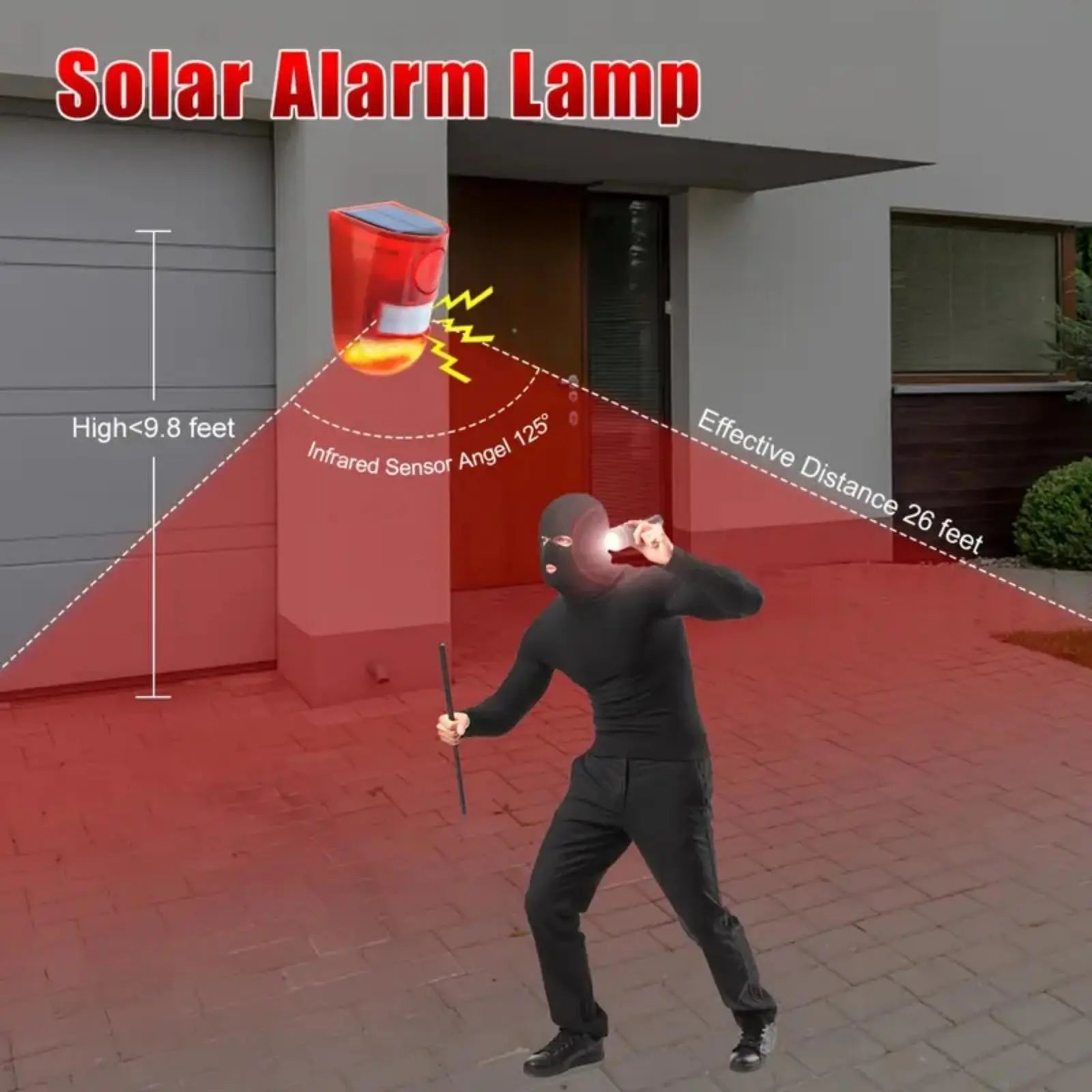 Anti-Theft High-Decibel Solar Motion Sensor Alarm Siren, Outdoor Security System with 6 LED Flashing Modes, IP55 Waterproof Solar Powered Speaker for Home, Villa, Farm, Chicken Coop image 3