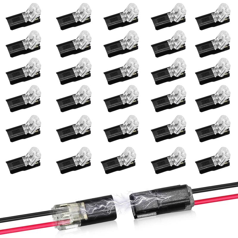 60Pcs 2 Pin Double-Wire LED Strip Connectors with Locking Buckle Low Voltage Fast Connect Plugs for Automotive & Strip Light Wiring