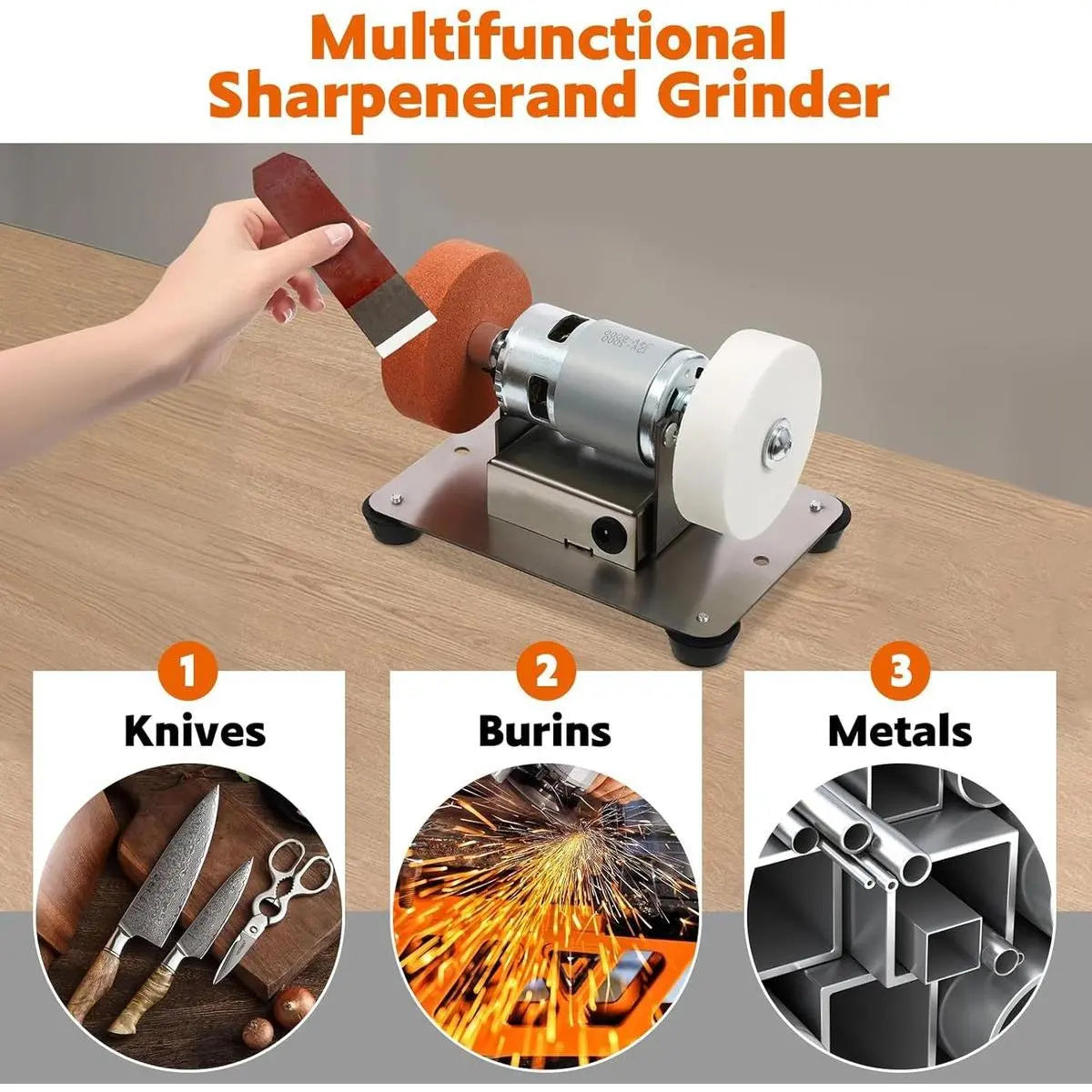 Mini Bench Grinder, Electric Benchtop Sander, Electric Multi-Purpose Grinding Machine, Polishing Grinding Machine Small Grinder for Woodworking Knife Making(6.3 * 3.9 * 3.9in) image 6