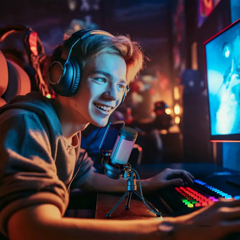 TONOR TC310 USB Streaming Gaming Microphone for PC, PS4/PS5, RGB Lighting, Easy Sound Control, One-tape Mute, Mic with Mount Adapter