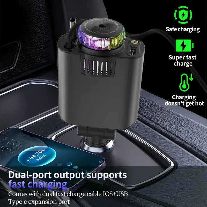 Starlight Retractable Car Charger with Aromatherapy, 5 in 1 Fast Charging 45W Car Phone Charger Adapter, USB C Car Accessories Compatible with iPhone 16/15/14/13/12/11 and Android image 5