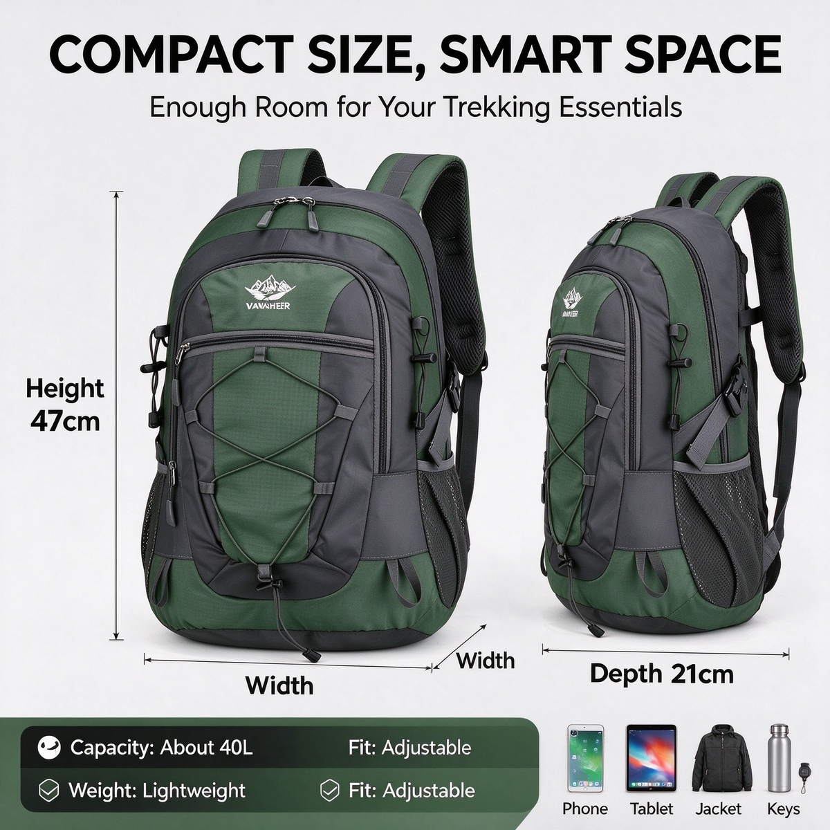 Multi-functional Outdoor Mountaineering Backpack, Lightweight Travel Hiking Bag, Trekking Storage Backpack with Hiking Pole Loops, Soft Shell & Adjustable Shoulder Straps