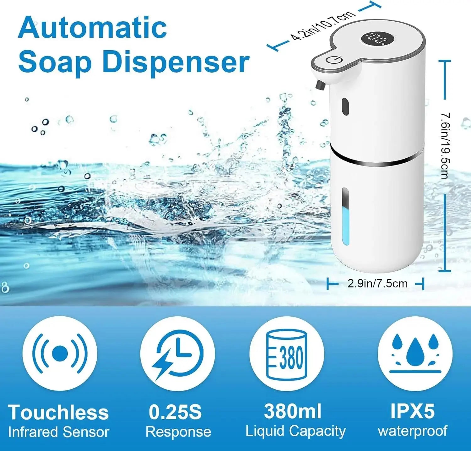 Automatic Liquid Soap Dispenser – Touchless Hand Soap or Dish Soap Dispenser, 6 Adjustable Levels, 360ml, IR Sensor & Display, Wall-Mount or Tabletop Use for Bathroom Kitchen – Ideal Gift for Home image 3