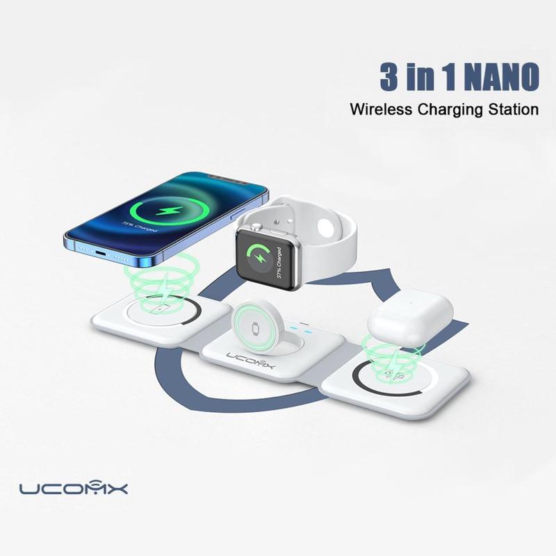 3 in 1 Wireless Charging Station for iPhone, Foldable Travel Cellphone Charger for iPhone AirPods iWatch Smartphone Christmas Gifts