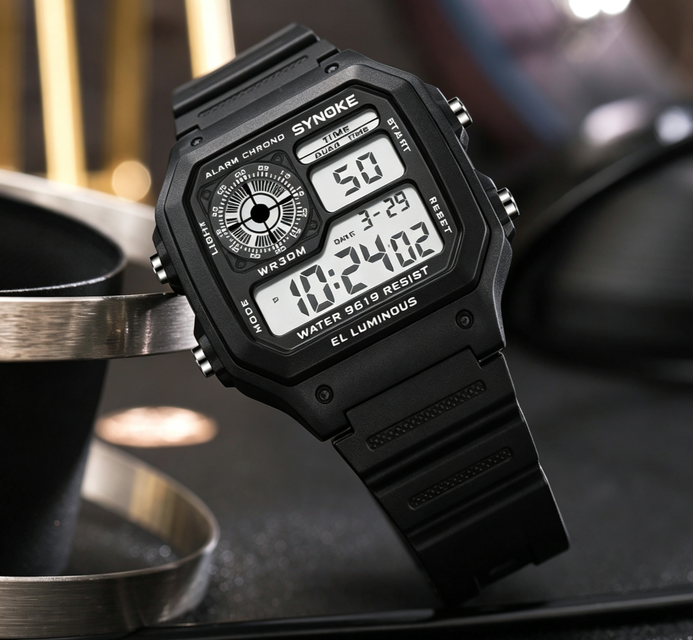【SYNOKE】New 2026 Men's Digital Watch, Transparent Color, Multi‑Functional Outdoor Square Watch, Sports Luminous Function, Military‑Grade Quality, Waterproof and Dust‑Resistant