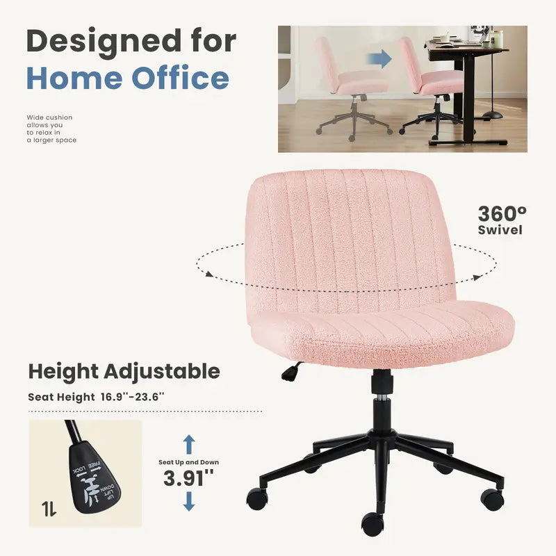 Height Adjustable Criss Cross Chair with No Wheels / with Wheels- Office Wide Swivel Home Office Desk Chairs Reading Chair