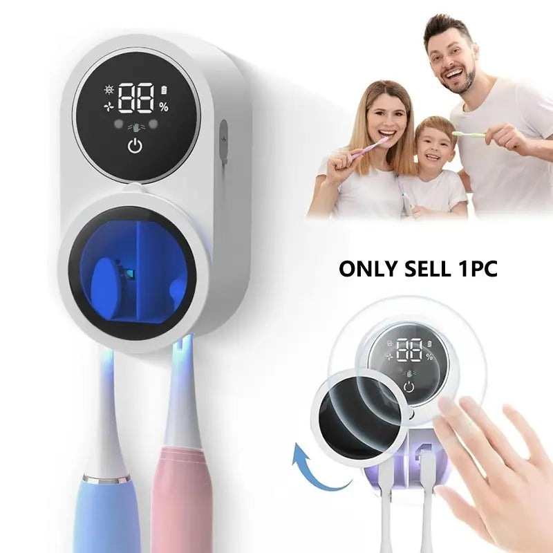 Wall Mounted Toothbrush Sterilizer, Rechargeable Toothbrush Holder, Toothbrush Sanitizer Holder, Toothbrush Holders For Bathrooms, Toothbrush Cleaner with LED Smart Screen, Personal Care Appliances, Bathroom Accessory.