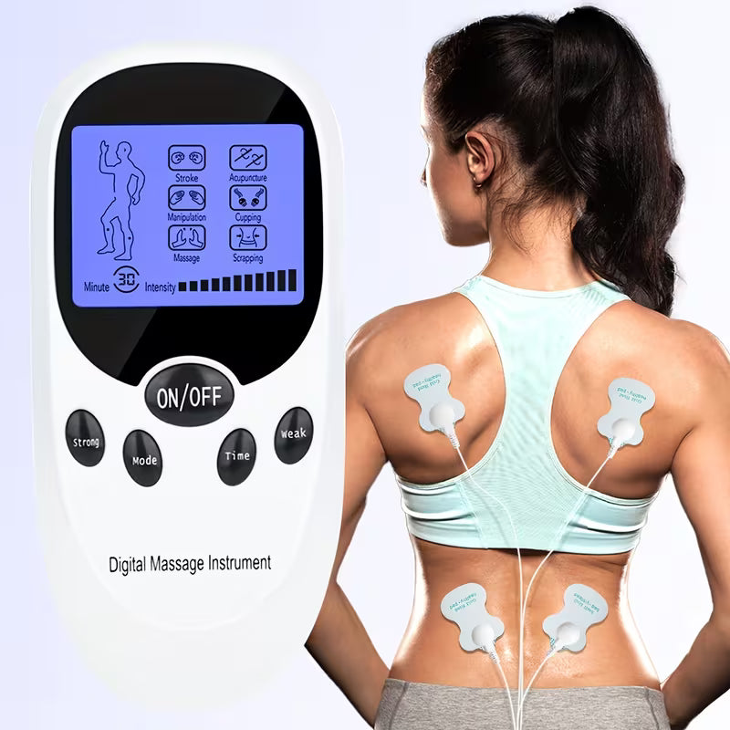 Dual‑Channel Pulse Muscle Massager with 8 Electrodes – Blue Screen Digital TENS Therapy Device, Relieve Shoulder Back & Knee Pain, Portable Ideal Gift for Lovers