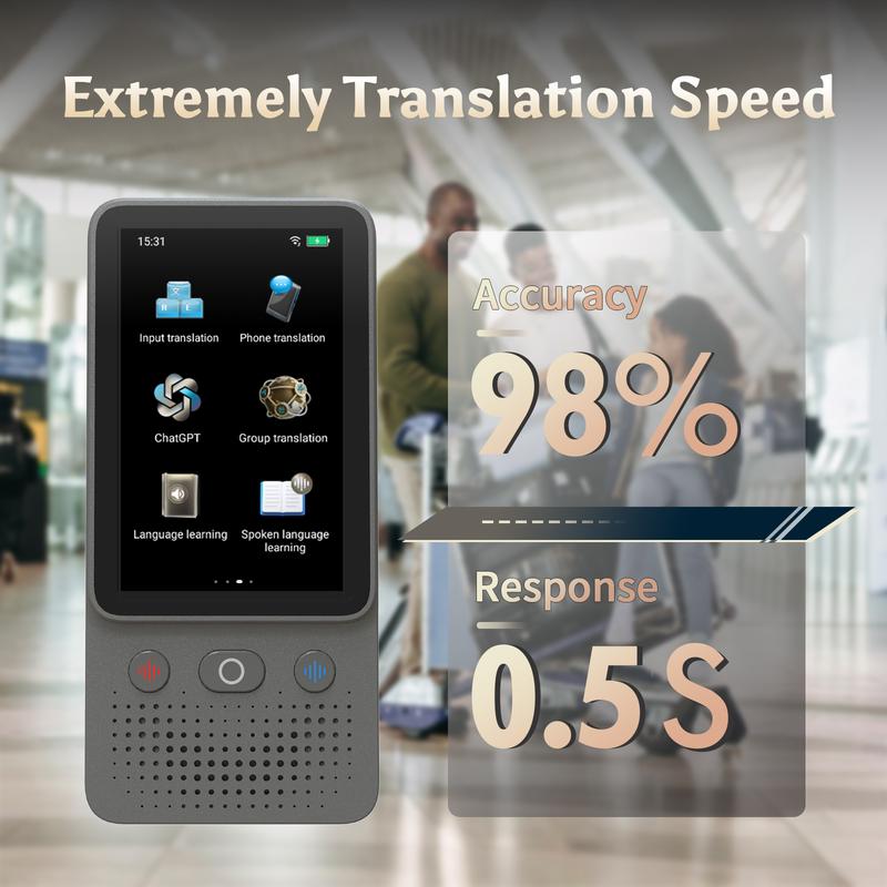2025 Newest Portable Language Translator Device, 138 Languages AI Offline/Group/Phone Translation Device Two Way Real-Time Voice,Upgraded Chip for Travel Business Learning