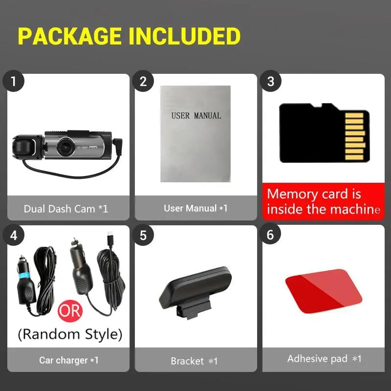 Front & Inside Car Dashboard Camera, 1 Count Car Dashcam with 32GB Card, Wide Angle Car Driving Recorder with IR Night-Visionr, 3.16 Inch lPS Screen 1080P HD Camera with Dual Lens, Birthday Gifts, Automotive Dashcam