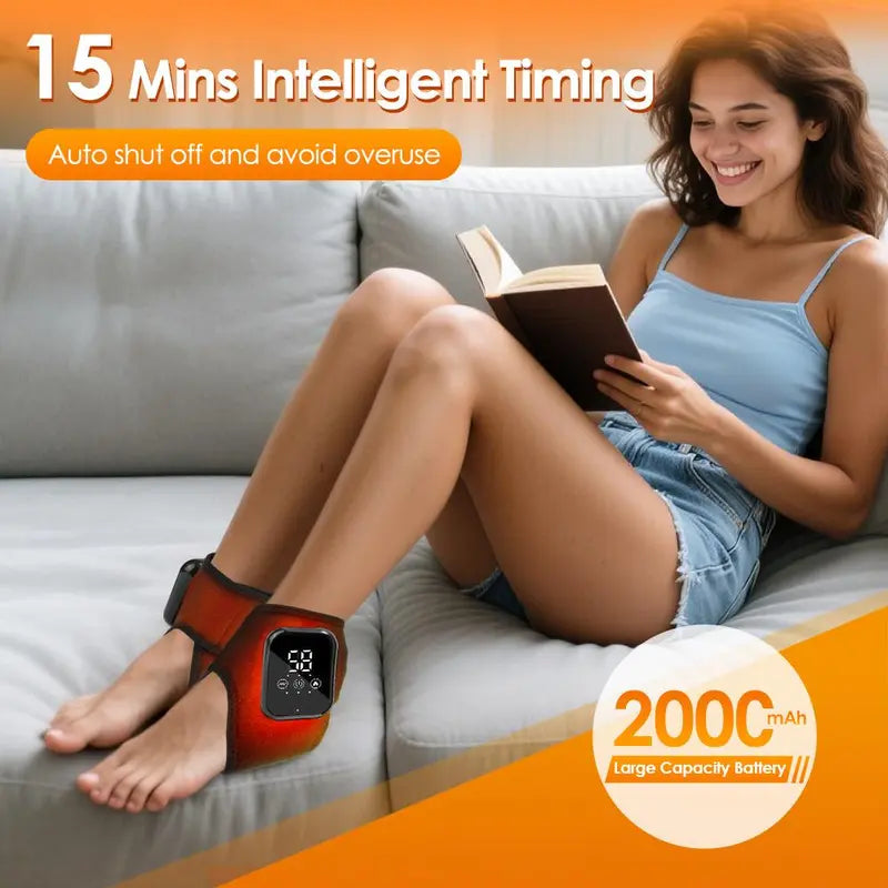 Ankle Relief Device, 3 Heat Settings 48-58°c, 3 Vibration Massage Levels, 15-Minute Timer, Touchscreen Operation, Universal Adhesive Strap