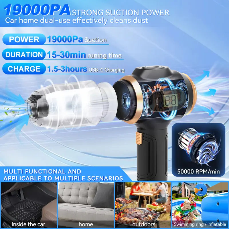 Christmas present Belibuy Handheld Cordless Car Vacuum Cleaner, 19000PA Powerful, 6-in-1 Portable Vacuum Cleaner with Smart Display, Suitable for Car, Home, Office, Pet Portable High portable cordless Cleaning Machine.
