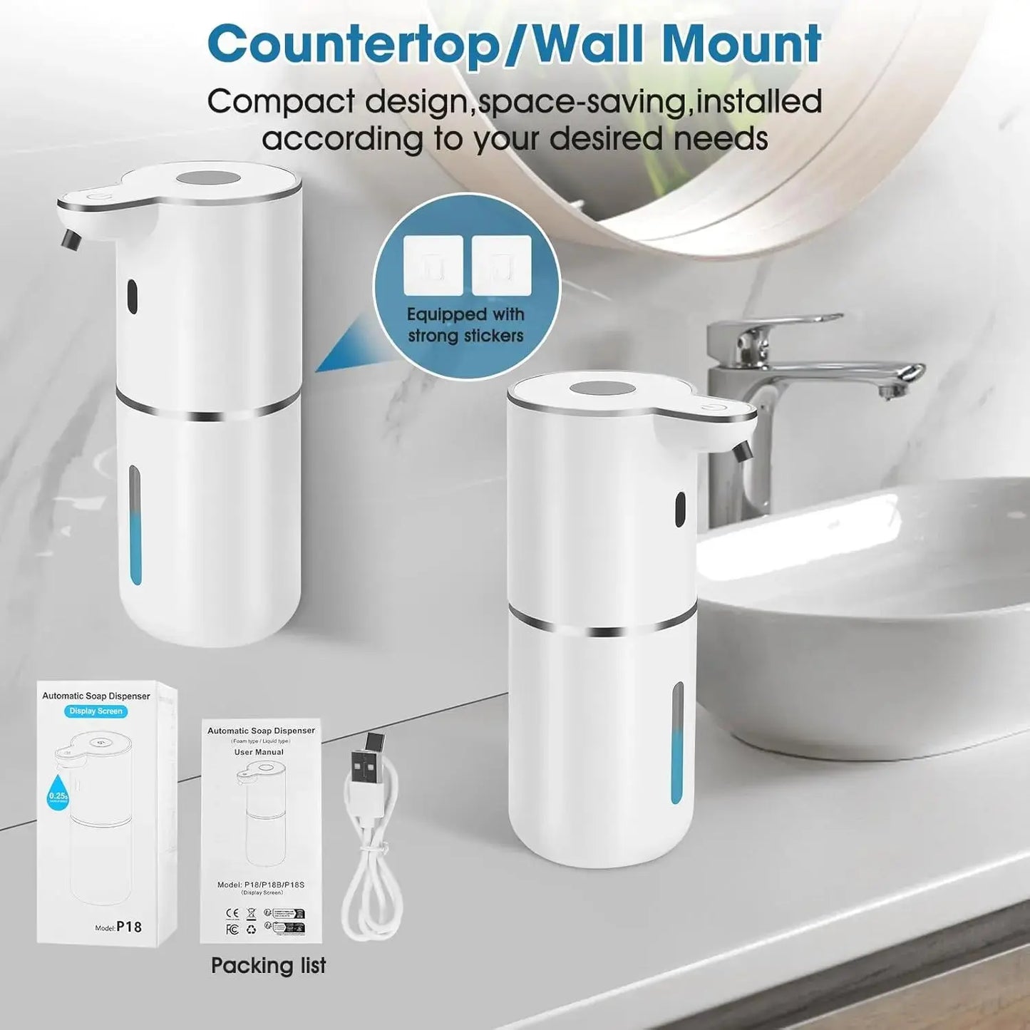 Automatic Liquid Soap Dispenser – Touchless Hand Soap or Dish Soap Dispenser, 6 Adjustable Levels, 360ml, IR Sensor & Display, Wall-Mount or Tabletop Use for Bathroom Kitchen – Ideal Gift for Home image 7