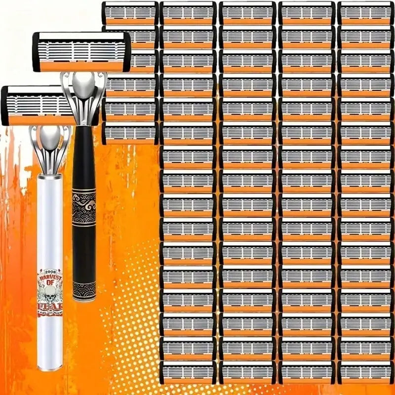 【new】 2 Handles + 72 Refills Luxury Shaving Kit | Featuring a Six-Layer Blade System, Ergonomically Designed Handles, Precision Crafted, Ideal for Beard and Mustache Grooming, Perfect Gift for Christmas, Valentine’s Day, and Other Celebrations
