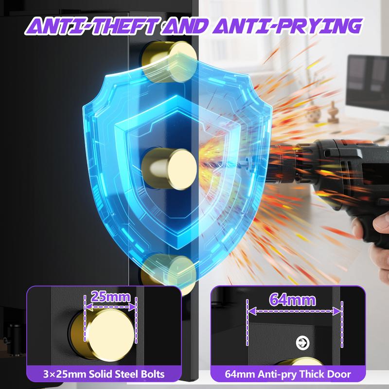 Large Safe Box, Digital Board, With Fireproof Document Bag & Alarm System for Home or Office Security, for Cash Jewerly Lock Adjustable Shelf