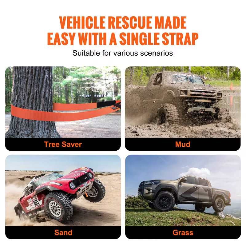 Heavy‑Duty Tow Rope Recovery Kit, 3" x 30 Ft Tree‑Saver Winch Strap (MBS‑36,000 Lbs), Triple Reinforced Loops with Protective Sleeves & Storage Bag, 3/4" D‑Ring Shackle Anchor for Truck, Jeep, SUV & ATV Off‑Road Rescue