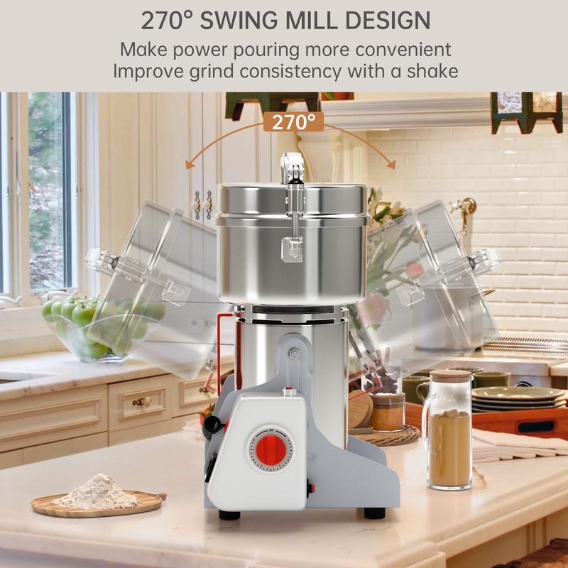 Areyourshop Household 700g 2400w Electric Grain Mill Grinder Mill Cereal Machine for Flour Wheat Grind Coffee Beans, Stainless Steel