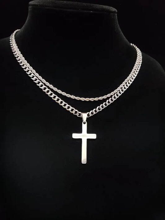 【2 pieces】Cross Pendant & Necklace Set, Cross Charm Necklace for Men & Women, Stainless Steel Jewelry for Party, Daily Clothing Decor, Trendy All-match & Exquisite Jewelry for Birthday Gift, High End Necklace
