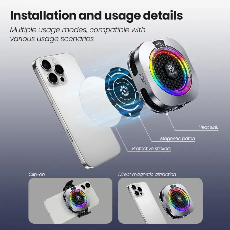 BlueWow TH16 Pro Max Portable USB Phone Cooler - 5 Modes, Stepless Level Adjustment, Vibrant RGB Lighting, Magnetic & Clip-On Design, Charging Gaming Accessory, Gift Box for Mobile PUBG, CODM image 3