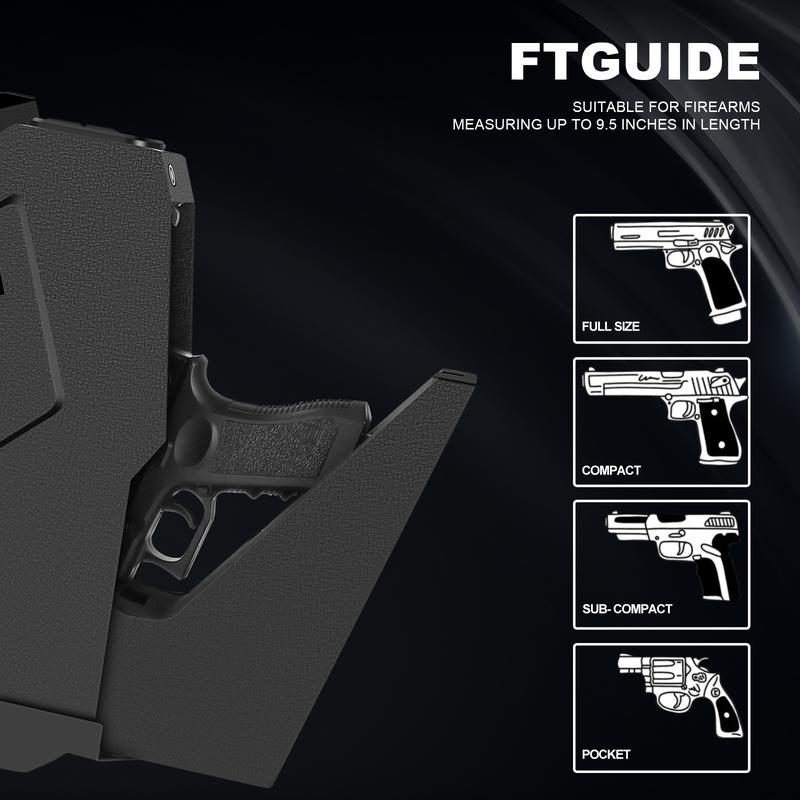 Biometric Mounted Gun Safe for Nightstand, Desk, Bed Side, Wall,Truck desktop storage and accessories - Auto Open Hidden Handgun Safe-with Fingerprint, 4-button Backlit Keypad, KEY