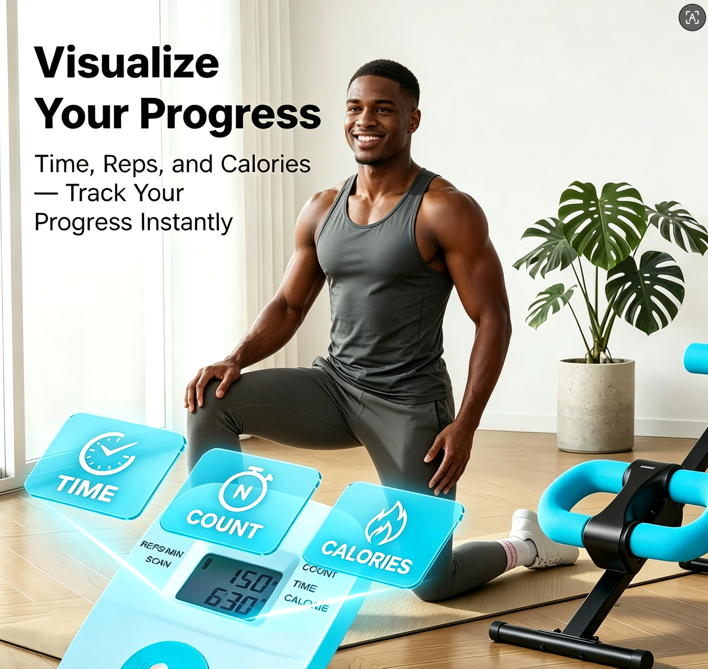 【Blue】Adjustable Ab Trainer Machine with LCD Monitor, 10‑level adjustable resistance, Foldable Ab Exercise Machine for Abs, Arm, Leg, Buttocks Shaper, Core & Ab Trainer for Home Gym, Suitable for Men and Women