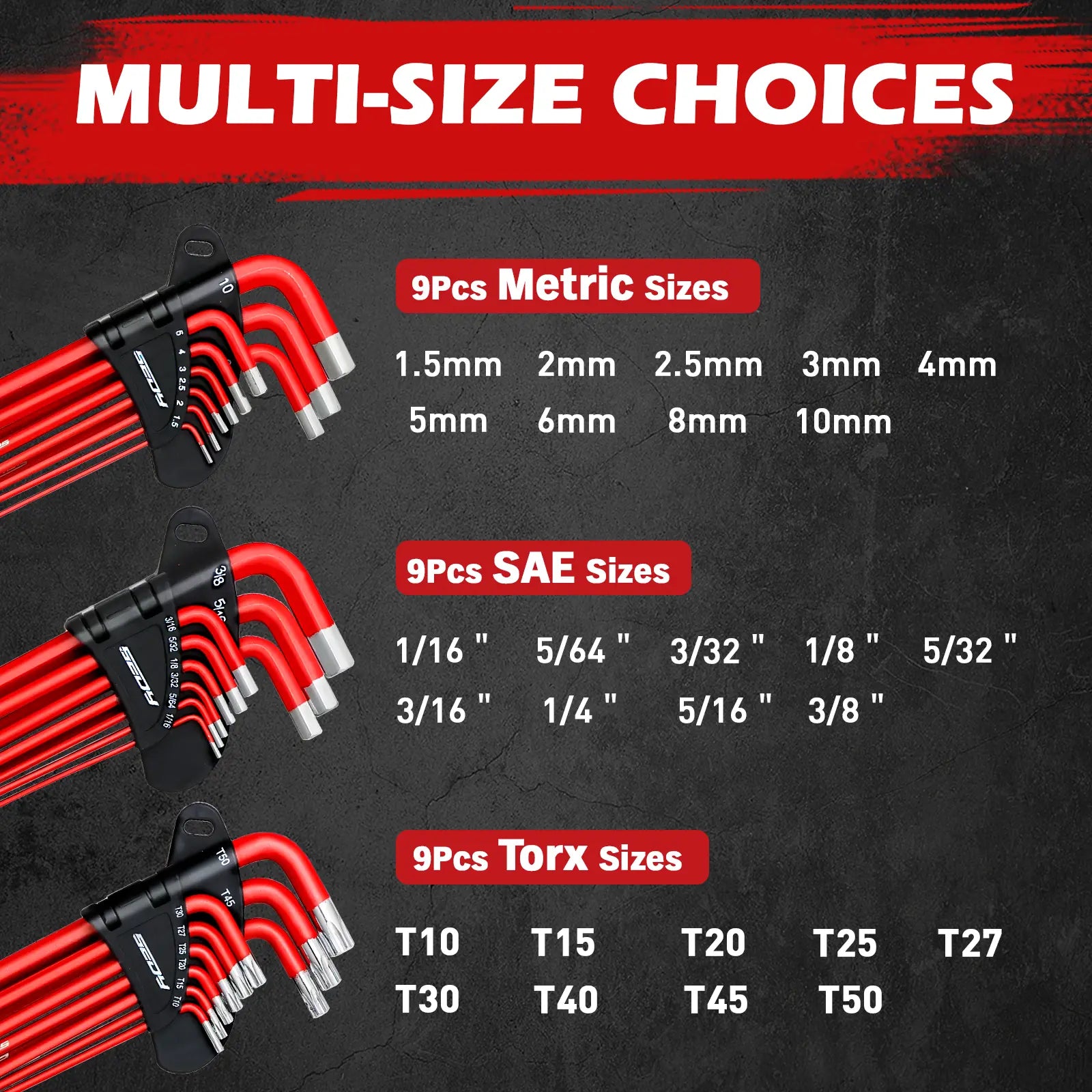 30-Piece Long Arm Ball End L-Hex & Torx Key Tool Kit Set, Hex Combination Wrench with Grip Handle, T-Handle & Extension Bars, SAE 1/16"-3/8", Metric 1.5mm-10mm, Torx T10-T50, Specialty Mechanic Tools for Mechanics, Christmas Gift,father image 2