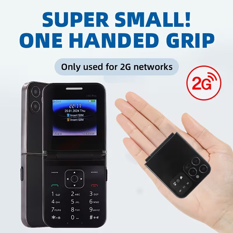 i15Pro Flip Feature Phone – 2.4” Screen, Dual SIM, Big Buttons, Ultra‑Long Standby, 2G Network – Simple Communication Phone for Seniors & Backup Use