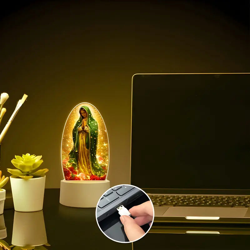Guadalupe Virgin Prayer Lamp, USB-Powered Warm Light for Religious Home Decor, Prayer Room Decor, Baptism and Gifts, Creates a Spiritual Ambiance USB charging