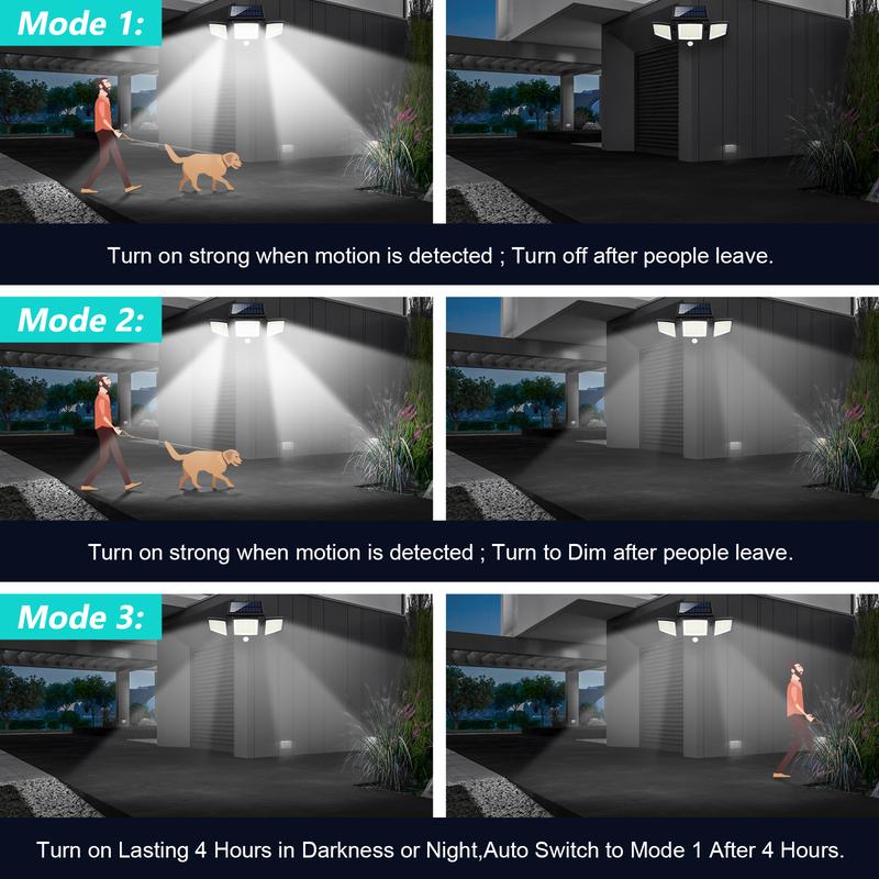 【flash sale】Solar Outdoor Lights 2500LM 210LED Security Lights,3 Heads Dimmable SpotLights with 3 Modes,IP65 Waterproof,Suitable for Yard, Garage, Porch, Pool,Garden,Barn,Patio,Thanksgiving home decor,Black Friday&Cyber Monday,Christmas gifts