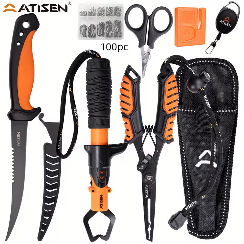 Fishing Tool Kit, Fishing Knife, Bait Knife, Fishing Pliers, Sharpener, Anti‑Loss Lanyard & Line Cutter, for Outdoor Camping, Fishing, Hiking, Fish & Poultry Cutting, Best Gift for Men for Halloween & Christmas