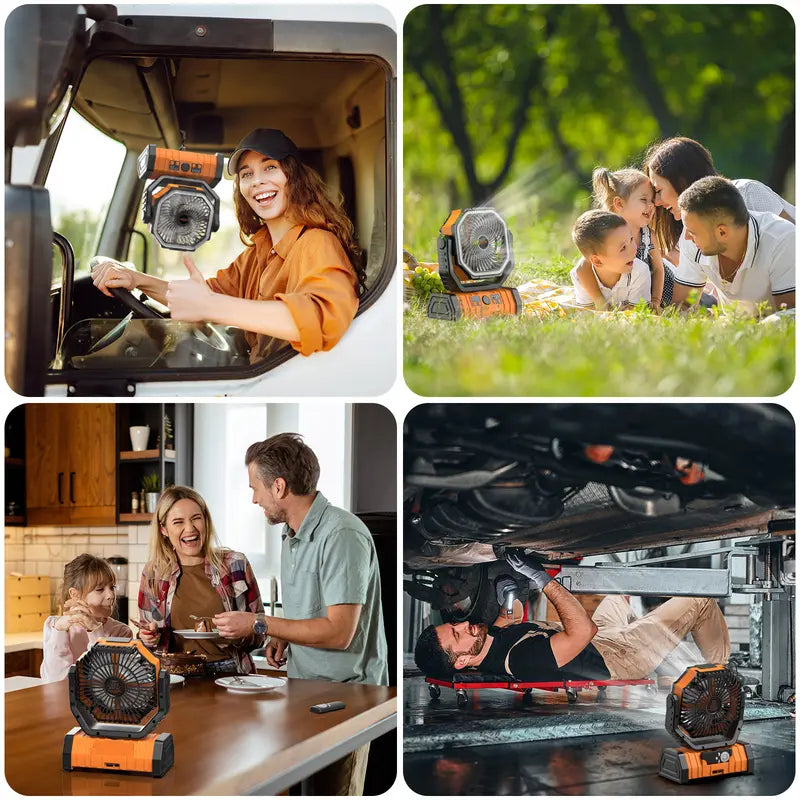 20000mAh  Rechargeable Camping Fan with LED Light, Portable Multi-functional Fan with 360° Rotating Hook, Oscillating Emergency Camping Fan Cordless Rotatable Battery Powered Lightweight