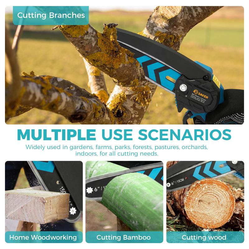 Saker Mini Chainsaw - Portable Electric Cordless Pruning Saw with Upgraded Copper Motor,20V 1500mAh Rechargeable Battery, Lightweight Design Springtok Tool Kit Cutting
