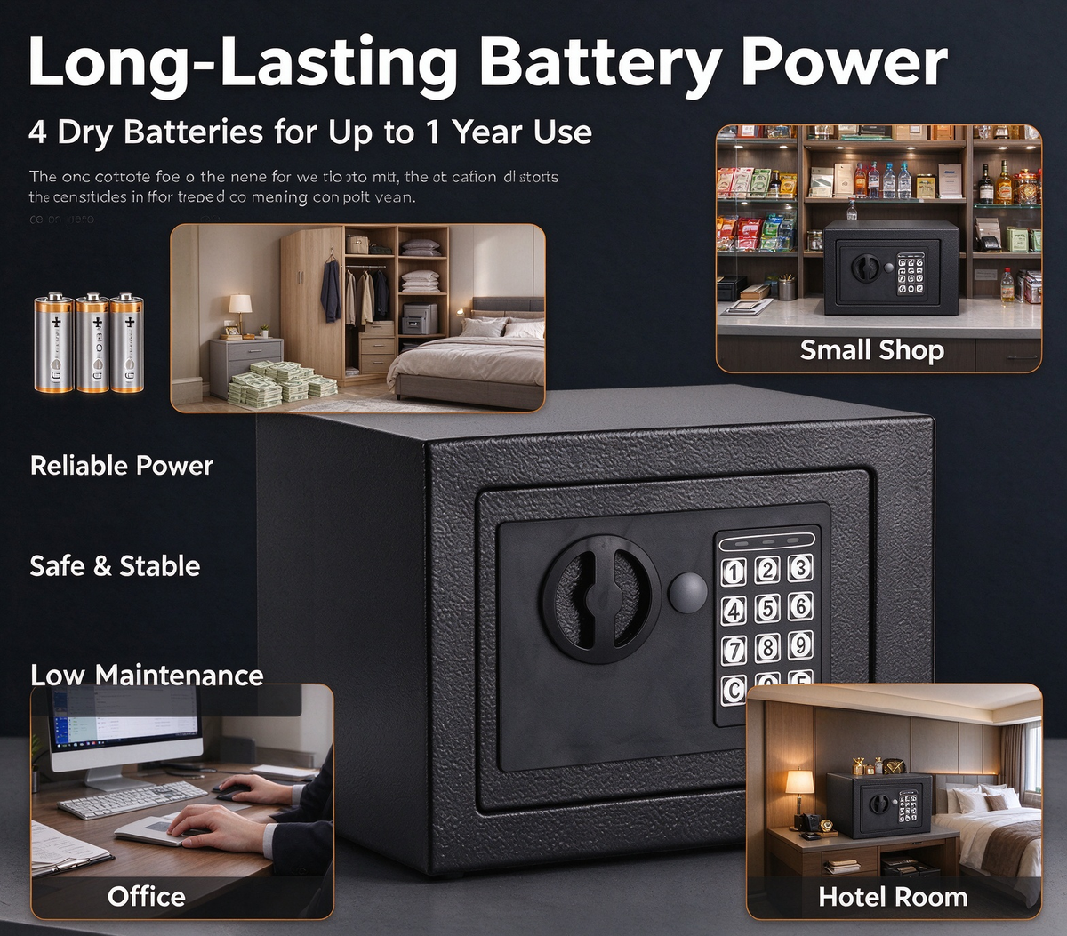 Mini Digital Safe Box, Electronic Password Safe with Emergency Key, Solid Steel Safe Cabinet for Home, Small Shop, Office, Hotel, Store Cash & Important Documents