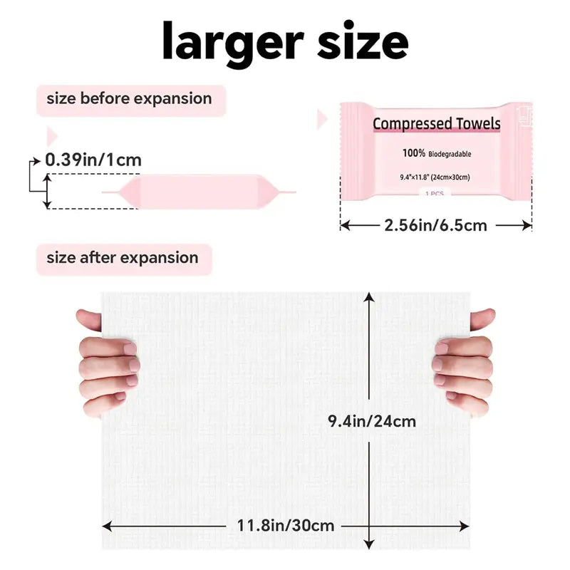 Compressed Towels Tablets Disposable Face Towels for Travel Camping Hiking 1 Pack 30 Count Size 9.4"x11.8"